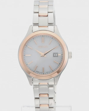 SEIKO SELECTION S SERIES SOLAR SILVER & PINK GOLD PAIR WOMEN WATCH STPX096