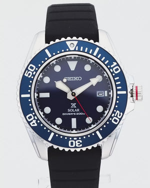 SEIKO PROSPEX DIVER SCUBA SOLAR BLACK SILICONE STRAP BLUE DIAL MEN WATCH SBDJ055