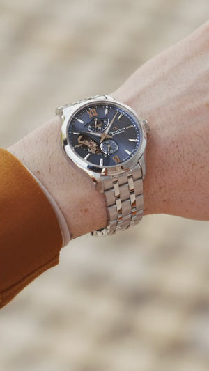 ORIENT STAR LAYERED SKELETON OPEN HEART SILVER & BLUE MEN WATCH RK-AV0B08L