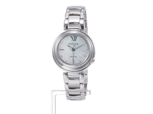CITIZEN ECO-DRIVE SOLAR ANALOG SILVER STRAP PEARL COLORED DIAL LADIES WATCH EM0338-88D