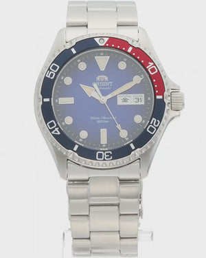 ORIENT MAKO AUTOMATIC DIVERS SILVER NAVY BLUE & RED MEN WATCH RN-AA0812L