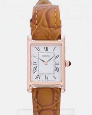 SEIKO SELECTION NANO UNIVERSE COLLABORATION VINTAGE LIGHT BROWN STRAP WOMEN WATCH SSEH006