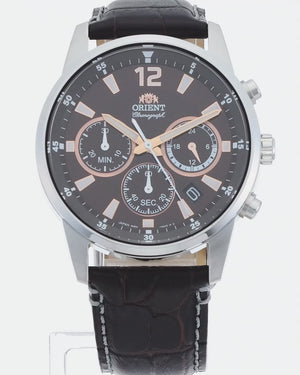 ORIENT CHRONOGRAPH BROWN LEATHER STRAP MEN WATCH RN-KV0005Y