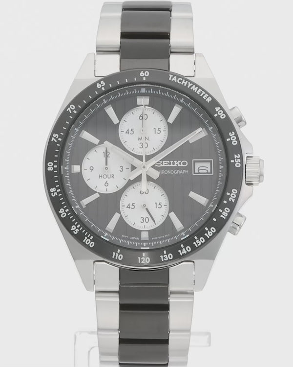 SEIKO SELECTION S SERIES CHRONOGRAPH SILVER & BLACK MEN WATCH