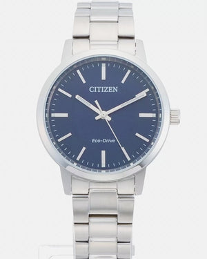 CITIZEN COLLECTION ANALOG GLOW IN THE DARK SILVER STRAP NAVY DIAL MEN WATCH BJ6541-58L