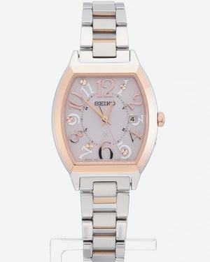 SEIKO LUKIA STANDARD COLLECTION TONNEAU-SHAPED SILVER & PINK GOLD WOMEN WATCH SSVW214