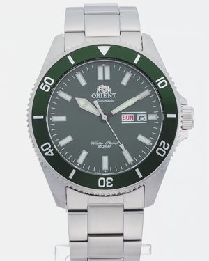 ORIENT MAKO AUTOMATIC DIVER'S SILVER & GREEN MEN WATCH RN-AA0914E