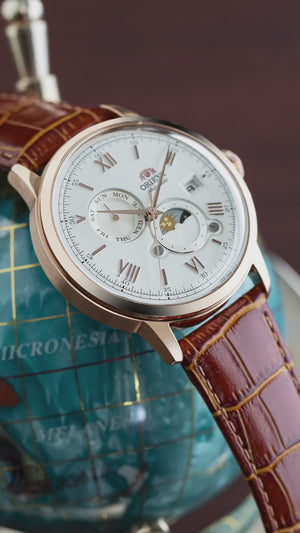 ORIENT BAMBINO SUN&MOON AUTOMATIC BROWN MEN WATCH (LIMITED 500) RN-AK0801S