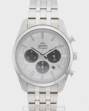 ORIENT CONTEMPORARY SOLAR CHRONOGRAPH SILVER & WHITE MEN WATCH RN-TX0305S