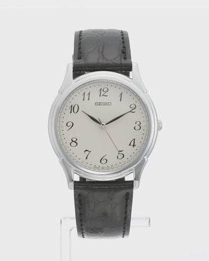 SEIKO SELECTION SPIRIT BLACK LEATHER STRAP SILVER & WHITE MEN WATCH SBTB005