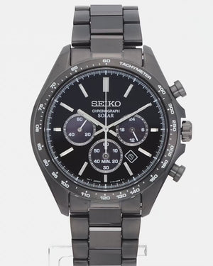 SEIKO SELECTION THE STANDARD CHRONOGRAPH SOLAR ALL BLACK MEN WATCH SBPY169
