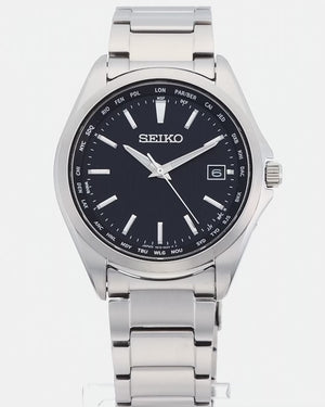 SEIKO SELECTION ANALOG RADIO WAVE SILVER & BLACK MEN WATCH SBTM291