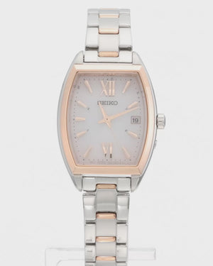 SEIKO SELECTION S SERIES TONNEAU-SHAPED RADIO WAVE SILVER & PINK GOLD WOMEN WATCH SWFH126