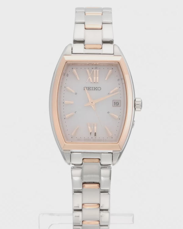 SEIKO SELECTION S SERIES TONNEAU-SHAPED RADIO WAVE SILVER & PINK GOLD ...