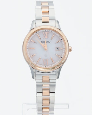 SEIKO LUKIA STANDARD COLLECTION SOLAR RADIO WAVE SILVER & PINK GOLD WOMEN WATCH SSVV082