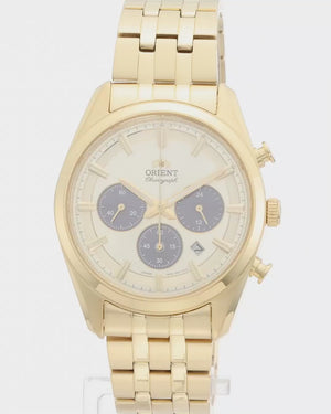ORIENT CONTEMPORARY SOLAR CHRONOGRAPH CHAMPAGNE GOLD MEN WATCH RN-TX0301G