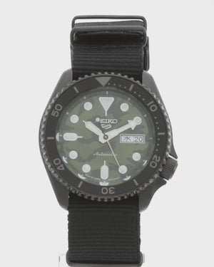 SEIKO 5 SPORTS CAMOUFLAGE STREET STYLE BLACK NYLON STRAP MEN WATCH SBSA173
