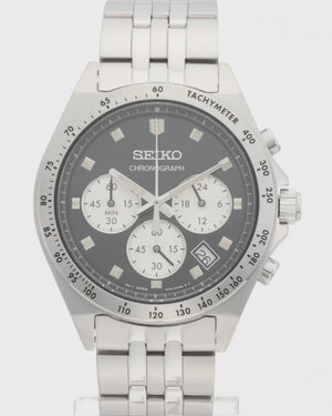 SEIKO SELECTION S SERIES NEO VINTAGE CHRONOGRAPH SILVER & BLACK MEN WATCH SBTR047
