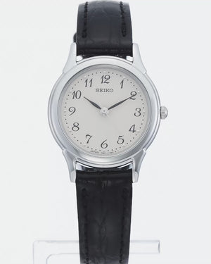 SEIKO SELECTION SPIRIT BLACK LEATHER STRAP SILVER & WHITE WOMEN WATCH STTC005