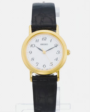 SEIKO SELECTION SPIRIT BLACK LEATHER STRAP GOLD & WHITE WOMEN WATCH SSDA030