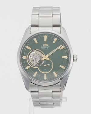ORIENT CONTEMPORARY SEMI-SKELETON AUTOMATIC OPEN HEART GREEN MEN WATCH RN-AR0008E