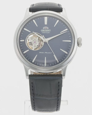 ORIENT BAMBINO AUTOMATIC OPEN HEART BLACK & NAVY BLUE MEN WATCH RN-AG0008L