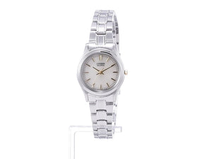 CITIZEN COLLECTION ECO-DRIVE SOLAR ANALOG SILVER STRAP GOLD DIAL LADIES WATCH FRB36-2452