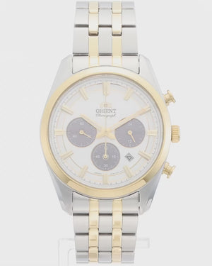 ORIENT CONTEMPORARY SOLAR CHRONOGRAPH SILVER & GOLD MEN WATCH RN-TX0302S