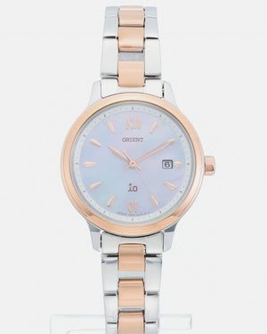 ORIENT IO SOLAR SILVER & GOLD WHITE PEARL WOMEN WATCH RN-WG0415A