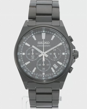 SEIKO SELECTION S SERIES STAINLESS STEEL CHRONOGRAPH ALL BLACK MEN WATCH SBTR037