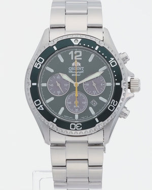 ORIENT MAKO SOLAR PANDA SILVER & GREEN MEN WATCH RN-TX0204E