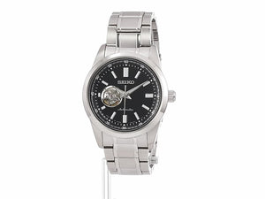SEIKO SELECTION OPEN HEART SEE-THROUGH BACK MECHANICAL SILVER & BLACK MEN WATCH SCVE053