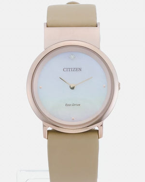 CITIZEN L AMBILUNA ECO-DRIVE BEIGE RESIN STRAP PEARLY DIAL LADIES WATCH EG7079-10Y