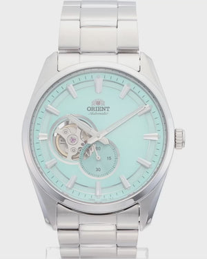 ORIENT CONTEMPORARY SEMI-SKELETON AUTOMATIC OPEN HEART LIGHT BLUE MEN WATCH RN-AR0009L