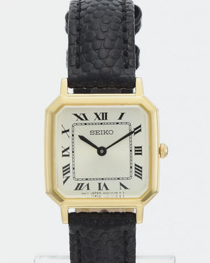 SEIKO SELECTION NANO UNIVERSE COLLAB MODEL BLACK LEATHER STRAP GOLD WOMEN WATCH SSEH018