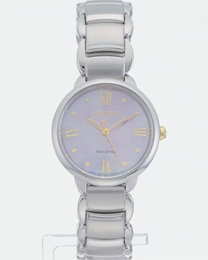 CITIZEN L ECO-DRIVE SOLAR SILVER STRAP PEARL COLORED DIAL LADIES WATCH EM0927-87Y