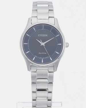 CITIZEN COLLECTION ECO-DRIVE SOLAR SILVER STRAP NAVY BLUE DIAL LADIES WATCH EM0400-51L