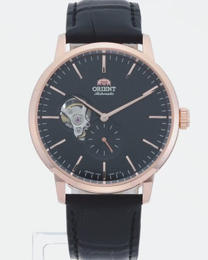 ORIENT BASIC CONCEPT AUTOMATIC OPEN HEART BLACK LEATHER STRAP MEN WATCH RN-AR0103B