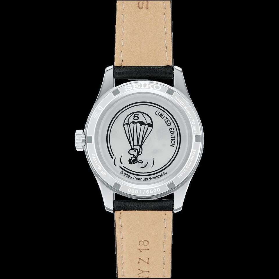ROOK JAPAN:Seiko 5 Sports Peanuts White Dial Leather Band Snoopy Men Watch (6500 LIMITED) SRPK27K1,JDM Watch,Seiko 5