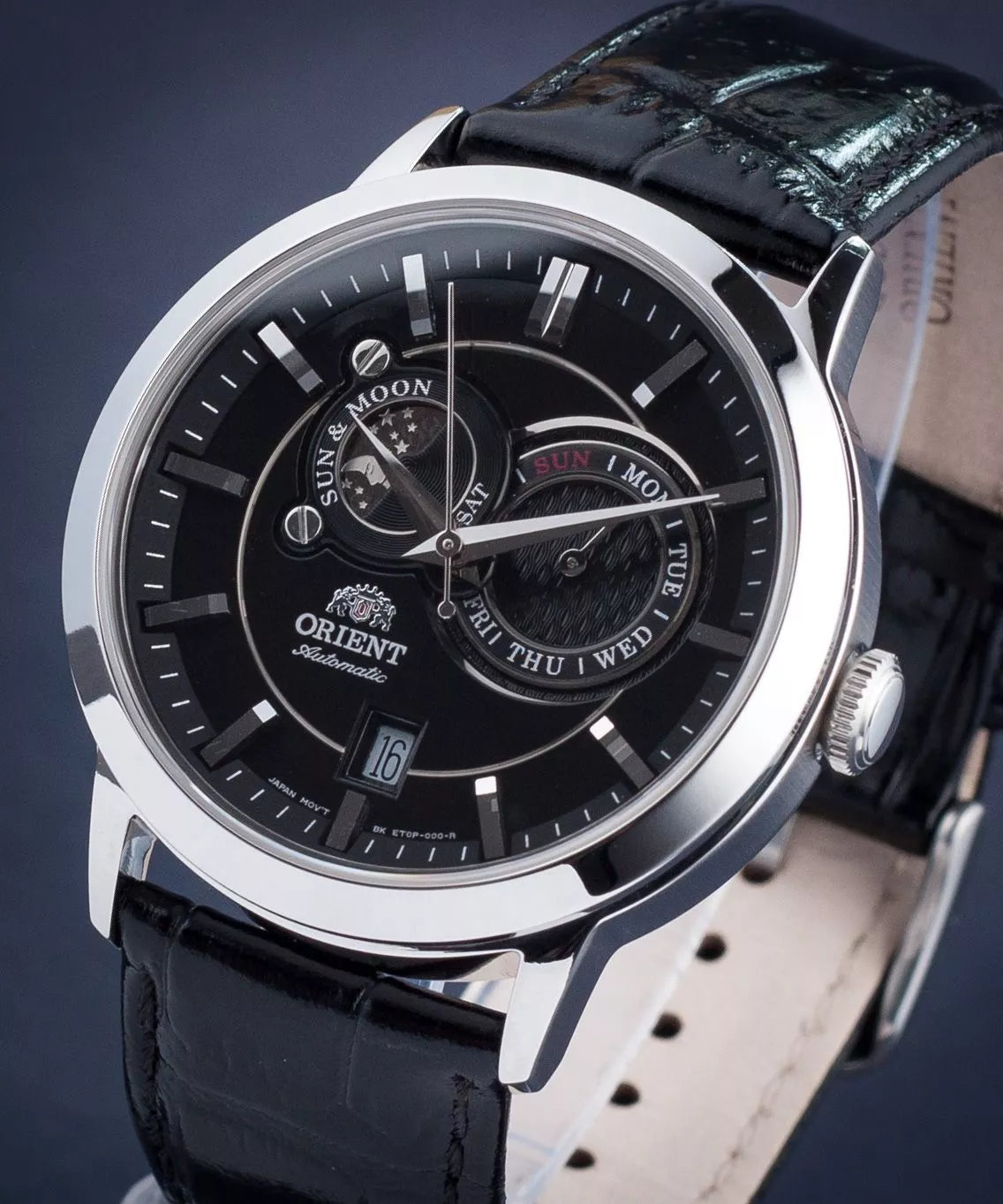 ORIENT SUN AND MOON AUTOMATIC LEATHER STRAP MEN WATCH FET0P003B0