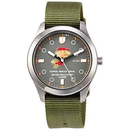 ROOK JAPAN:ALBA スーパーマリオ コラボレーションモデル スイミングマリオデザイン グレー文字盤 日常生活用強化防水(10気圧) グリーン ACCK424,Fashion Watch,ALBA(アルバ)