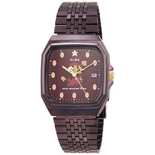 ROOK JAPAN:ALBA スーパーマリオ コラボレーションモデル 角型 ファミコンデザイン ボルドー文字盤 日常生活用強化防水(10気圧) ブラウン ACCK420,Fashion Watch,ALBA(アルバ)